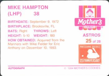 1994 Mother's Cookies Houston Astros #25 Mike Hampton Back