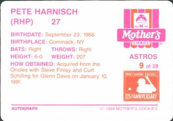 1994 Mother's Cookies Houston Astros #9 Pete Harnisch Back