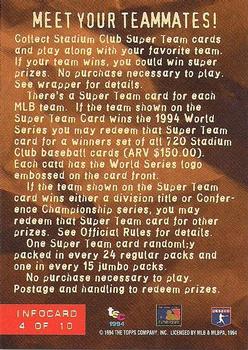 1994 Stadium Club - Info Cards #4 Superteam Cards Back