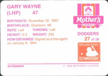 1994 Mother's Cookies Los Angeles Dodgers #27 Gary Wayne Back