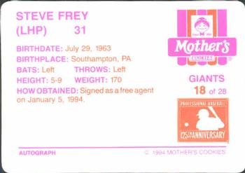 1994 Mother's Cookies San Francisco Giants #18 Steve Frey Back