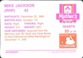 1994 Mother's Cookies San Francisco Giants #23 Mike Jackson Back