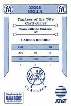 1992 The Wiz New York Yankees of the 50s #NNO Zeke Bella Back