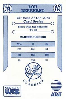 1992 The Wiz New York Yankees of the 50s #NNO Lou Berberet Back