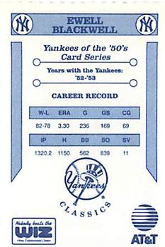 1992 The Wiz New York Yankees of the 50s #NNO Ewell Blackwell Back
