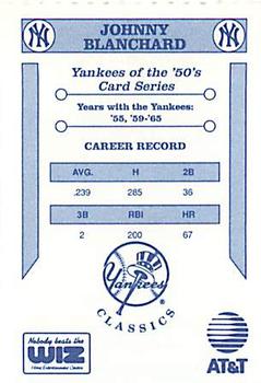 1992 The Wiz New York Yankees of the 50s #NNO Johnny Blanchard Back