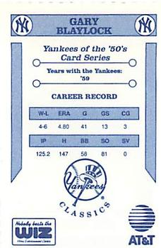 1992 The Wiz New York Yankees of the 50s #NNO Gary Blaylock Back