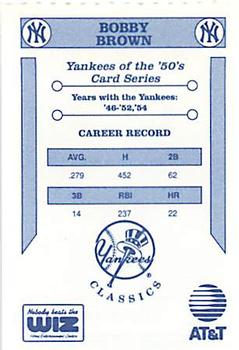1992 The Wiz New York Yankees of the 50s #NNO Bobby Brown Back