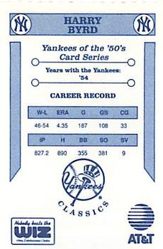 1992 The Wiz New York Yankees of the 50s #NNO Harry Byrd Back