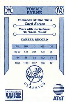 1992 The Wiz New York Yankees of the 50s #NNO Tommy Byrne Back