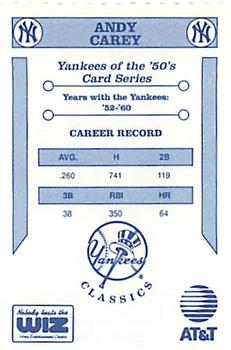1992 The Wiz New York Yankees of the 50s #NNO Andy Carey Back
