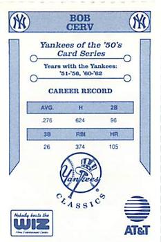 1992 The Wiz New York Yankees of the 50s #NNO Bob Cerv Back