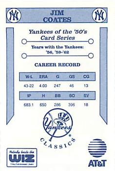 1992 The Wiz New York Yankees of the 50s #NNO Jim Coates Back