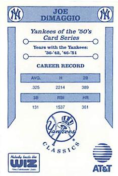 1992 The Wiz New York Yankees of the 50s #NNO Joe DiMaggio Back