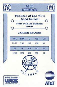 1992 The Wiz New York Yankees of the 50s #NNO Art Ditmar Back