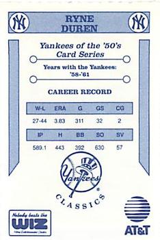1992 The Wiz New York Yankees of the 50s #NNO Ryne Duren Back