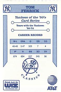 1992 The Wiz New York Yankees of the 50s #NNO Tom Ferrick Back
