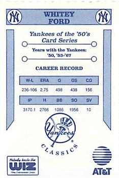 1992 The Wiz New York Yankees of the 50s #NNO Whitey Ford Back