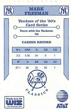 1992 The Wiz New York Yankees of the 50s #NNO Mark Freeman Back