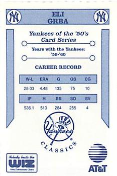 1992 The Wiz New York Yankees of the 50s #NNO Eli Grba Back