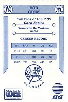 1992 The Wiz New York Yankees of the 50s #NNO Bob Grim Back