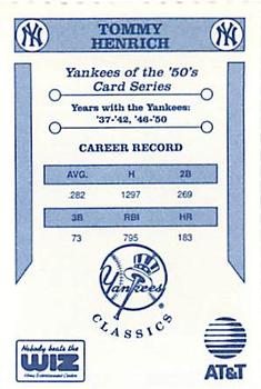 1992 The Wiz New York Yankees of the 50s #NNO Tommy Henrich Back