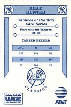 1992 The Wiz New York Yankees of the 50s #NNO Billy Hunter Back