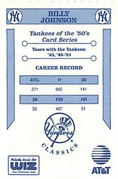 1992 The Wiz New York Yankees of the 50s #NNO Billy Johnson Back