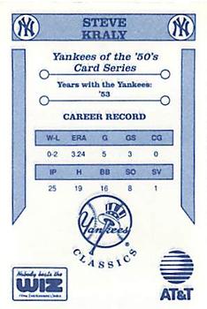 1992 The Wiz New York Yankees of the 50s #NNO Steve Kraly Back