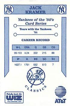 1992 The Wiz New York Yankees of the 50s #NNO Jack Kramer Back