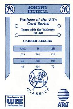 1992 The Wiz New York Yankees of the 50s #NNO Johnny Lindell Back