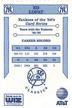 1992 The Wiz New York Yankees of the 50s #NNO Ed Lopat Back