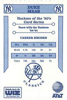 1992 The Wiz New York Yankees of the 50s #NNO Duke Maas Back