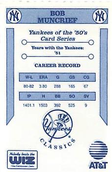 1992 The Wiz New York Yankees of the 50s #NNO Bob Muncrief Back