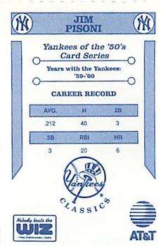1992 The Wiz New York Yankees of the 50s #NNO Jim Pisoni Back