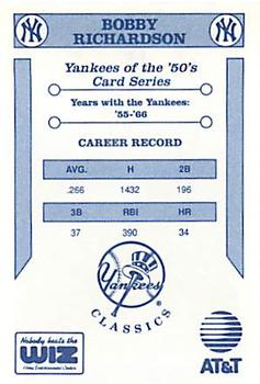 1992 The Wiz New York Yankees of the 50s #NNO Bobby Richardson Back