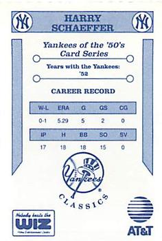 1992 The Wiz New York Yankees of the 50s #NNO Harry Schaeffer Back