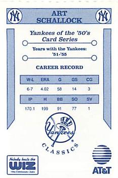 1992 The Wiz New York Yankees of the 50s #NNO Art Schallock Back