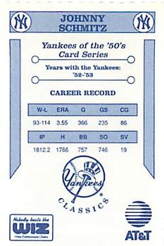 1992 The Wiz New York Yankees of the 50s #NNO Johnny Schmitz Back