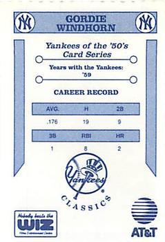 1992 The Wiz New York Yankees of the 50s #NNO Gordie Windhorn Back