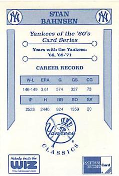 1992 The Wiz New York Yankees of the 60s #NNO Stan Bahnsen Back
