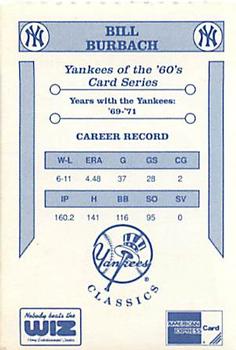 1992 The Wiz New York Yankees of the 60s #NNO Bill Burbach Back