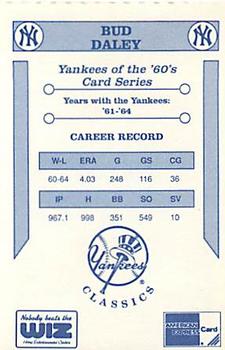 1992 The Wiz New York Yankees of the 60s #NNO Bud Daley Back