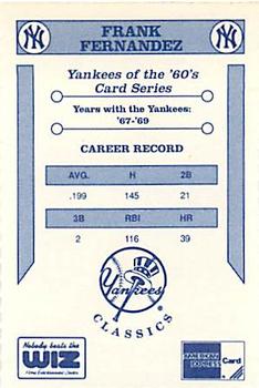 1992 The Wiz New York Yankees of the 60s #NNO Frank Fernandez Back