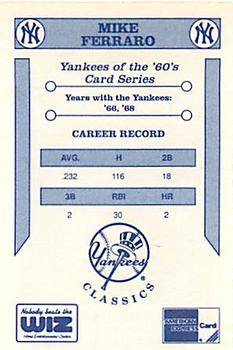 1992 The Wiz New York Yankees of the 60s #NNO Mike Ferraro Back