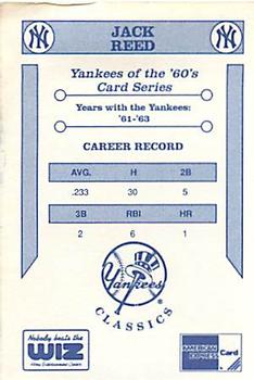 1992 The Wiz New York Yankees of the 60s #NNO Jack Reed Back