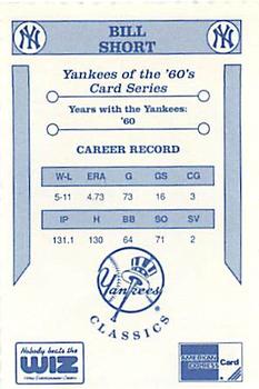 1992 The Wiz New York Yankees of the 60s #NNO Bill Short Back