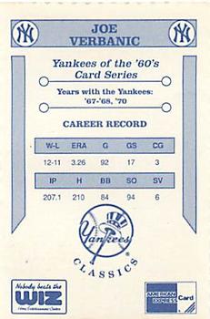 1992 The Wiz New York Yankees of the 60s #NNO Joe Verbanic Back