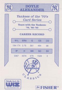 1992 The Wiz New York Yankees of the 70s #NNO Doyle Alexander Back