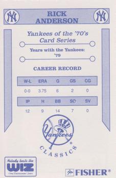 1992 The Wiz New York Yankees of the 70s #NNO Rick Anderson Back